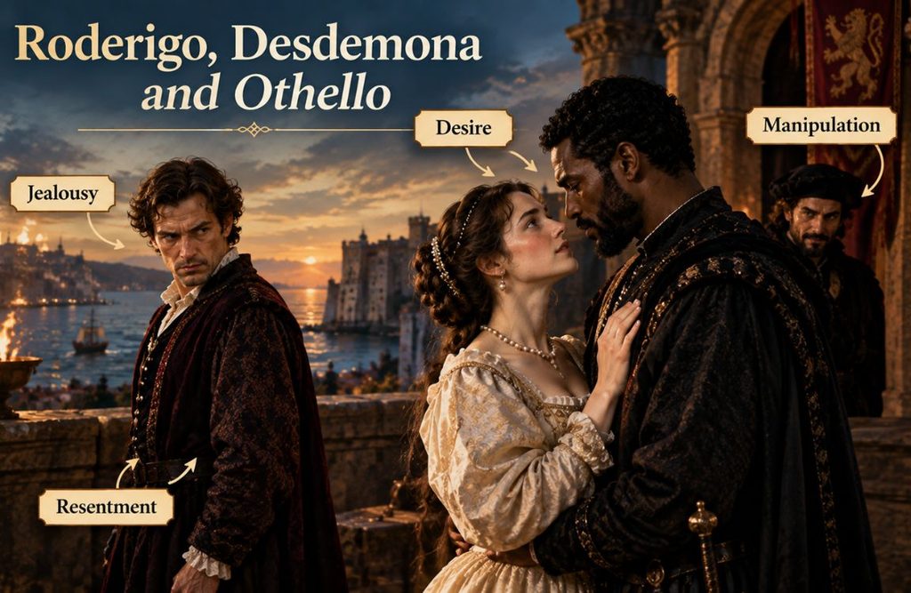 Roderigo, Desdemona and Othello
