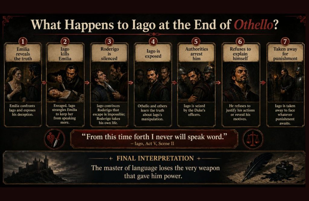 What happens to Iago at the end of Othello