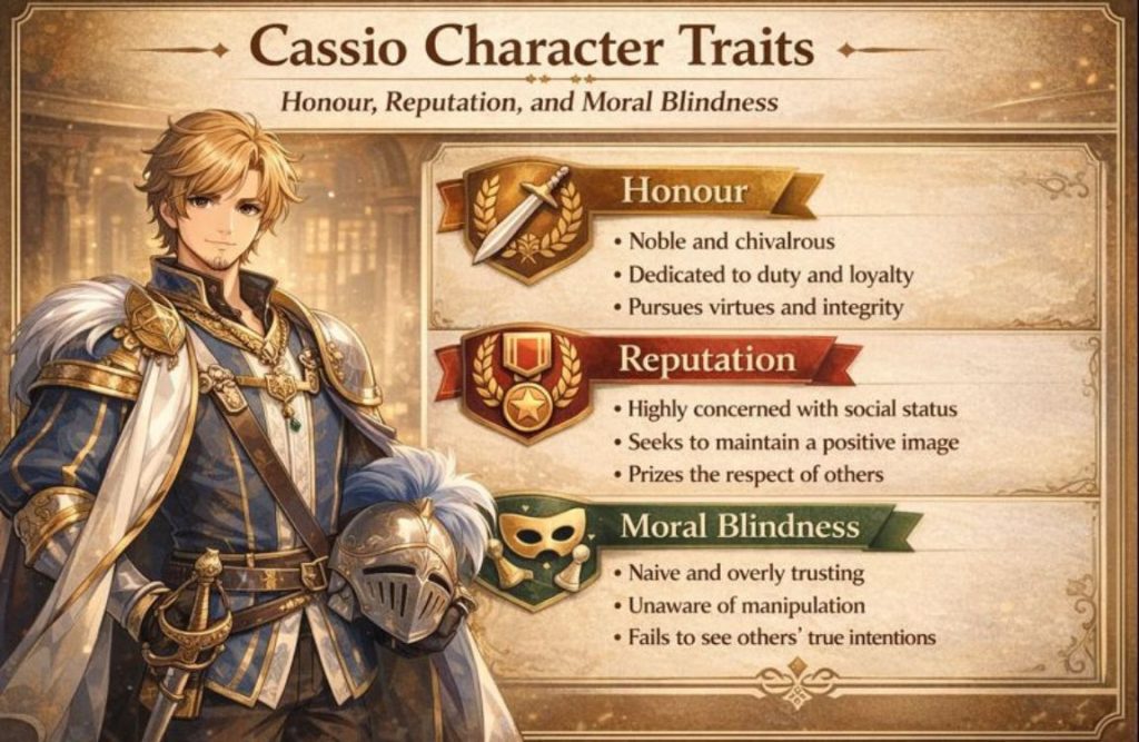 Cassio character traits infographic