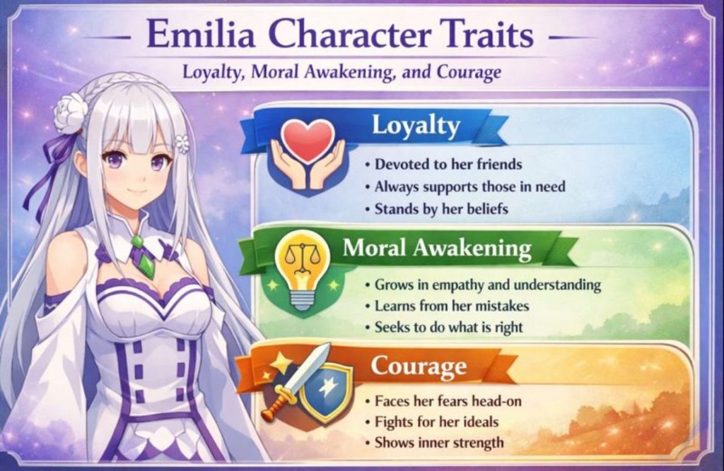 Emilia character traits infographic