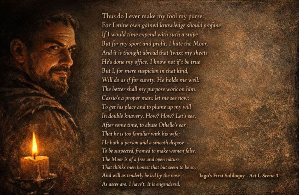 Iago’s 1st soliloquy in Othello Act 1 Scene 3