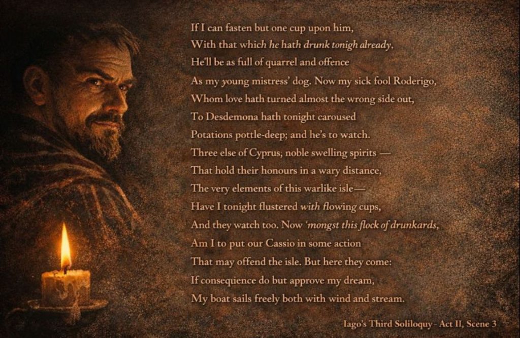 Iago’s Third soliloquy in Othello Act 2, Scene 3