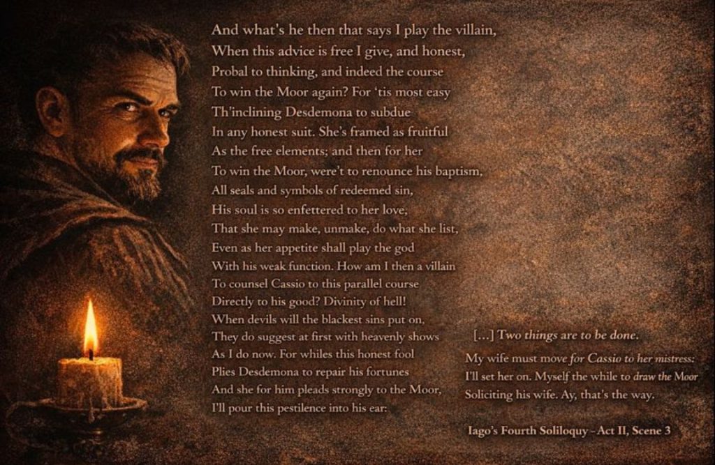 Iago’s fourth soliloquy in Othello Act 2, Scene 3