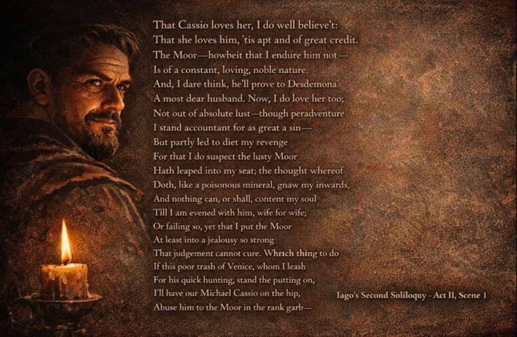 Iago’s second soliloquy in Othello Act 2, Scene 1
