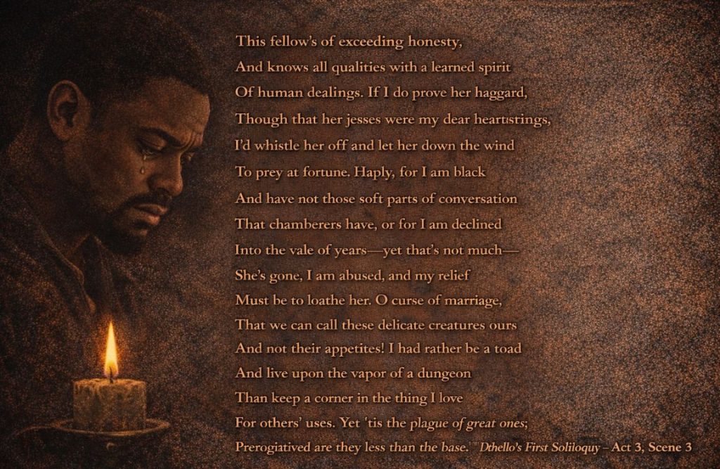 Othello’s first soliloquy in Act 3, Scene 3