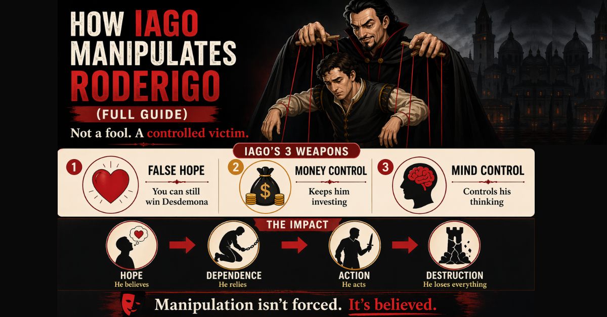 how does Iago manipulate Roderigo