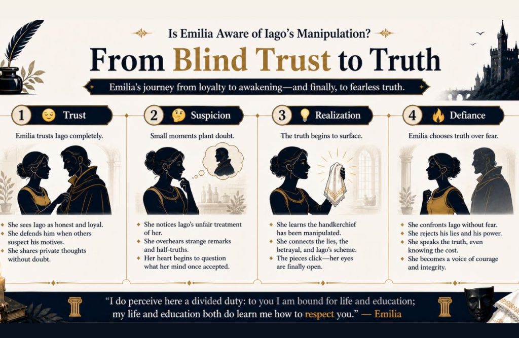 Is Emilia aware of Iago's Manipulation