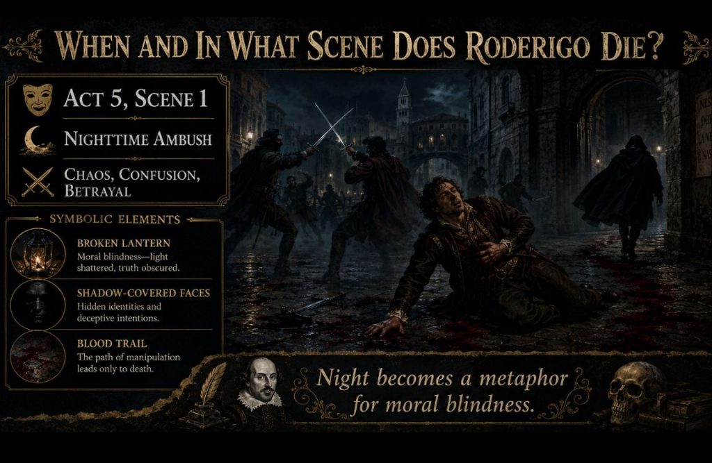 When and in What Scene does Roderigo die in Othello
